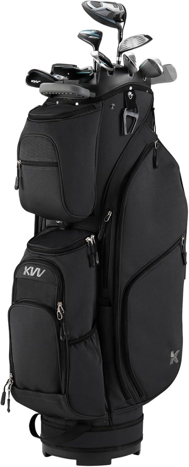 imageKVV 14 Way TopMolded Organizer Cart Bag with Rain Cover Full Length Divider Spacious Cooler PocketsBlack