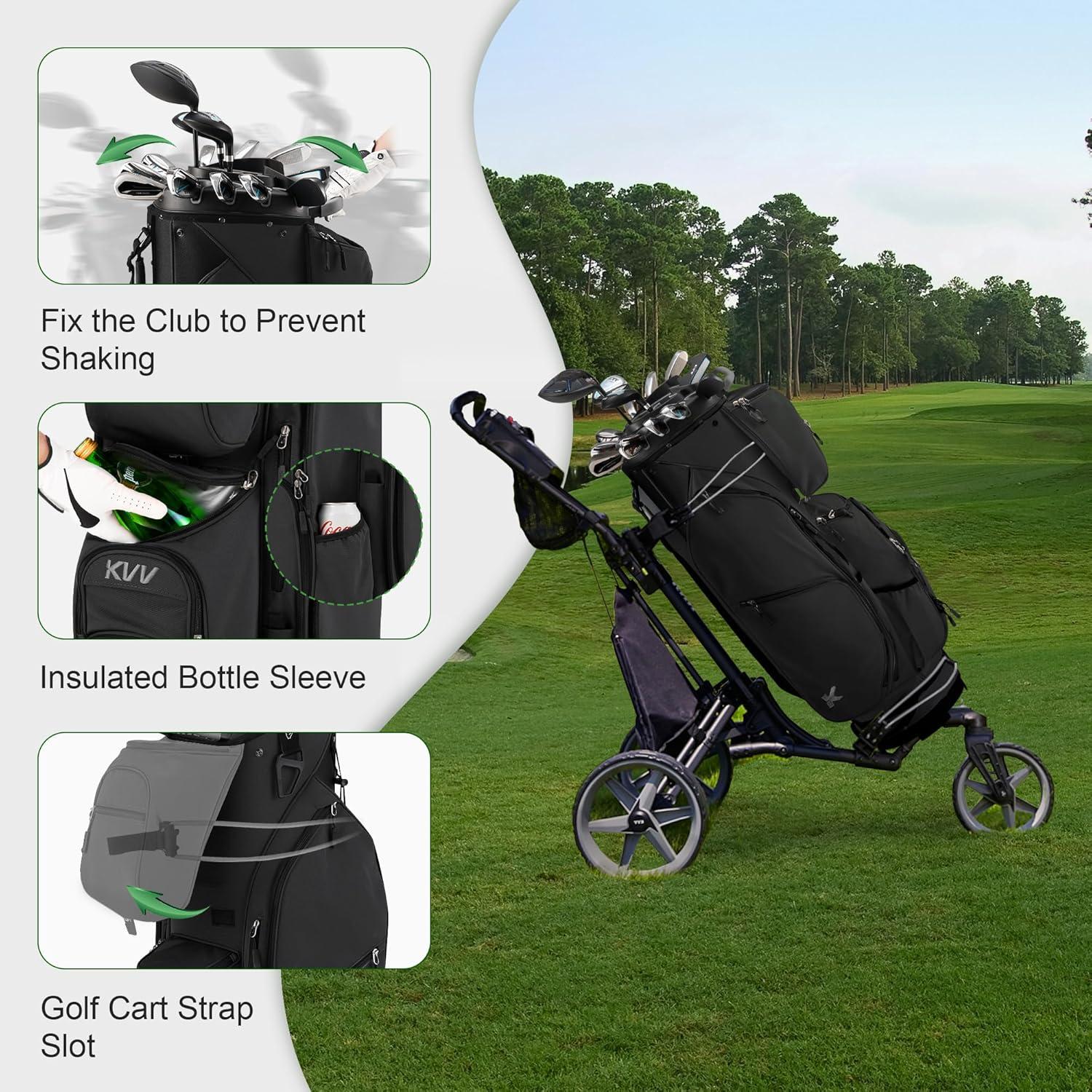 imageKVV 14 Way TopMolded Organizer Cart Bag with Rain Cover Full Length Divider Spacious Cooler PocketsBlack