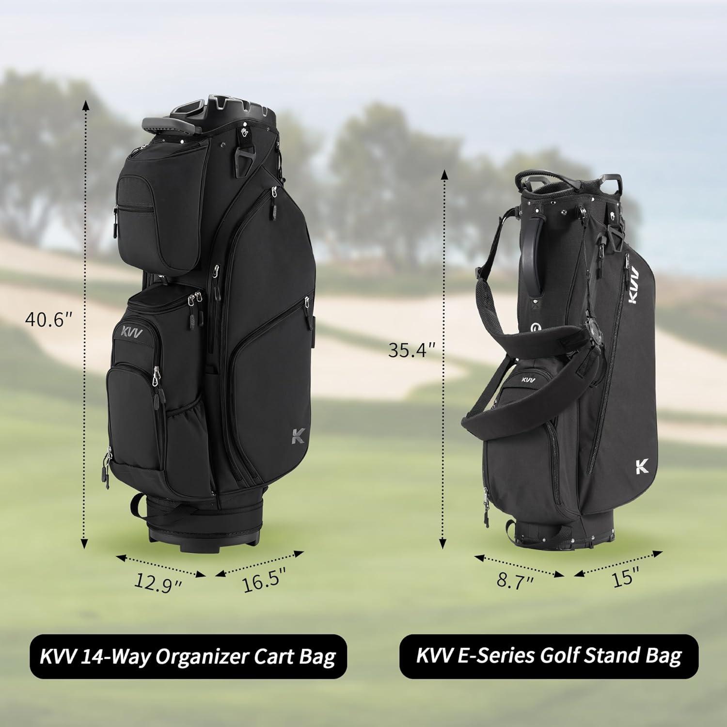 imageKVV 14 Way TopMolded Organizer Cart Bag with Rain Cover Full Length Divider Spacious Cooler PocketsBlack