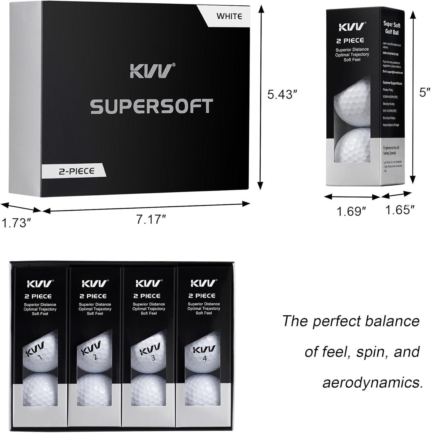imageKVV 2Piece Golf Balls High Performance Golf Ball for Distance Super Soft One DozenWhite