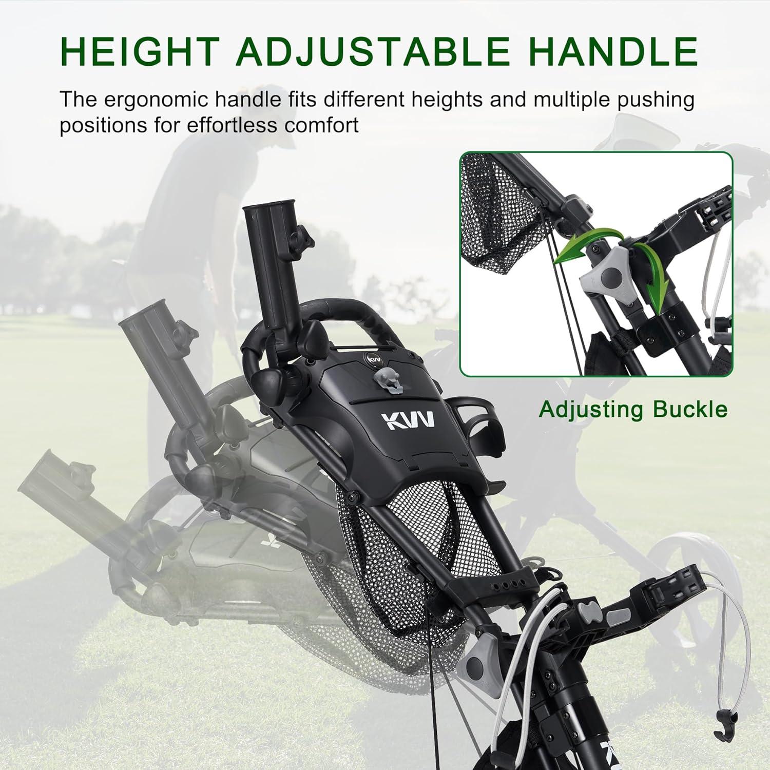 imageKVV 3 Wheel 360 Rotating Front Wheel Golf Push Cart Open and Close in ONE SecondFree Umbrella Holder IncludedBlackCharcoal