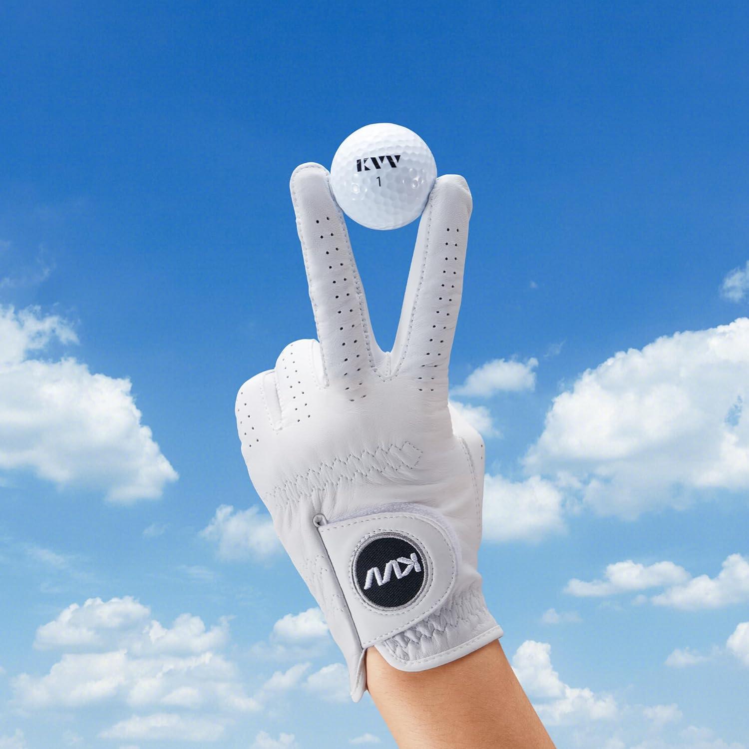 imageKVV Cabretta Leather Golf Gloves for Men Mens Golf Gloves Worn on Left Hand Premium Grip Exceptional ComfortXLarge