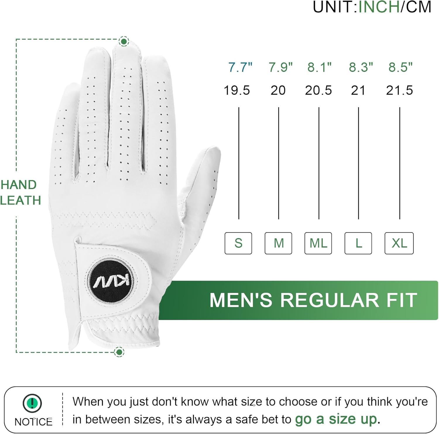 imageKVV Cabretta Leather Golf Gloves for Men Mens Golf Gloves Worn on Left Hand Premium Grip Exceptional ComfortXLarge