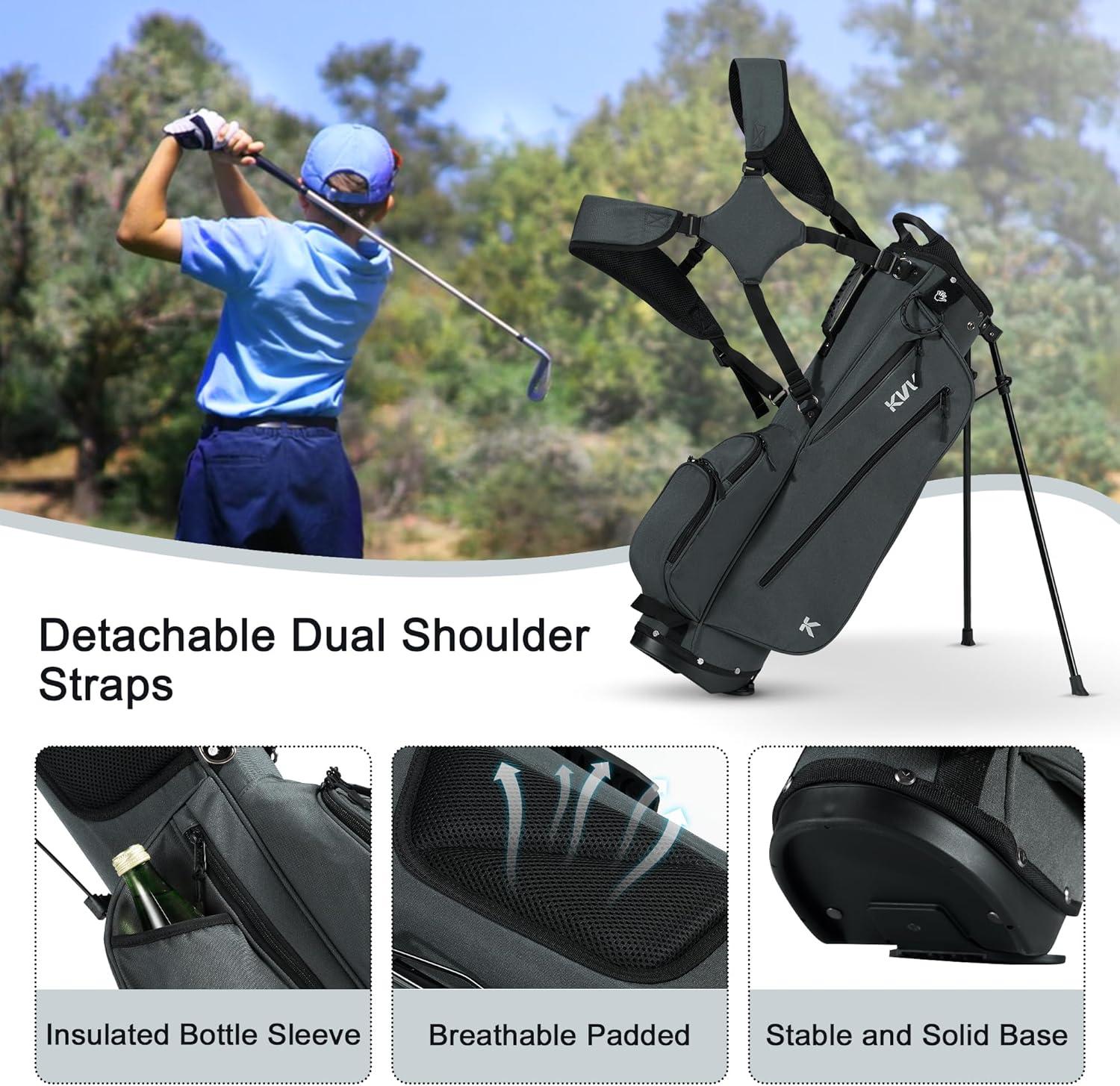 imageKVV Junior Golf Bag Lightweight Golf Stand Bag for Young Players for Ages 4668912 12 and UpCharcoal