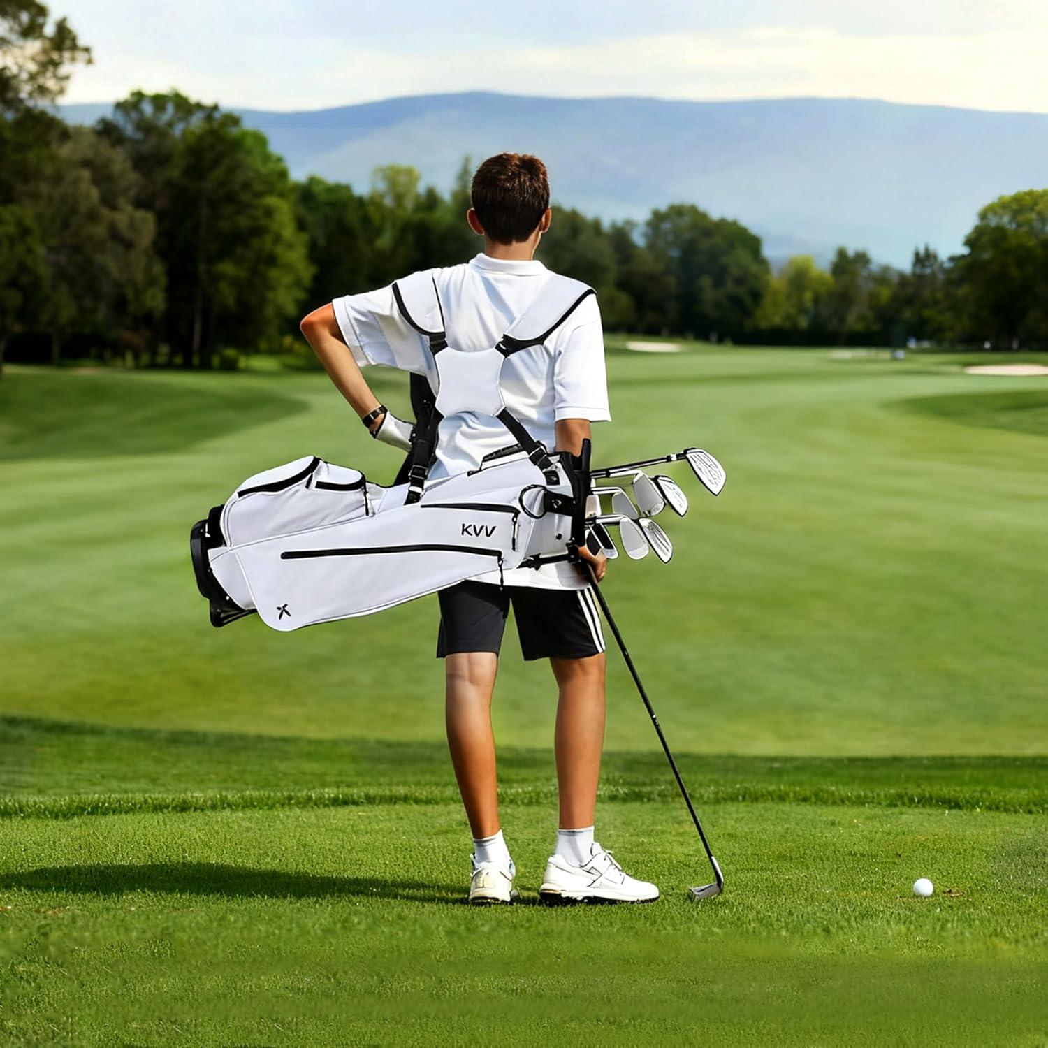 imageKVV Junior Golf Bag Lightweight Golf Stand Bag for Young Players for Ages 4668912 12 and UpWhite