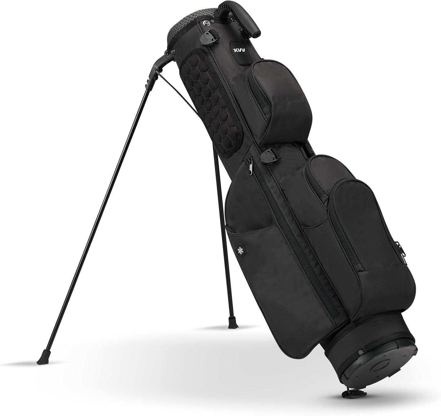 imageKVV Lightweight Pitch and Putt Golf Bag with Stand Adjustable Dual Straps Golf Stand Bag for Extra Storage in a Smaller SizeBlack