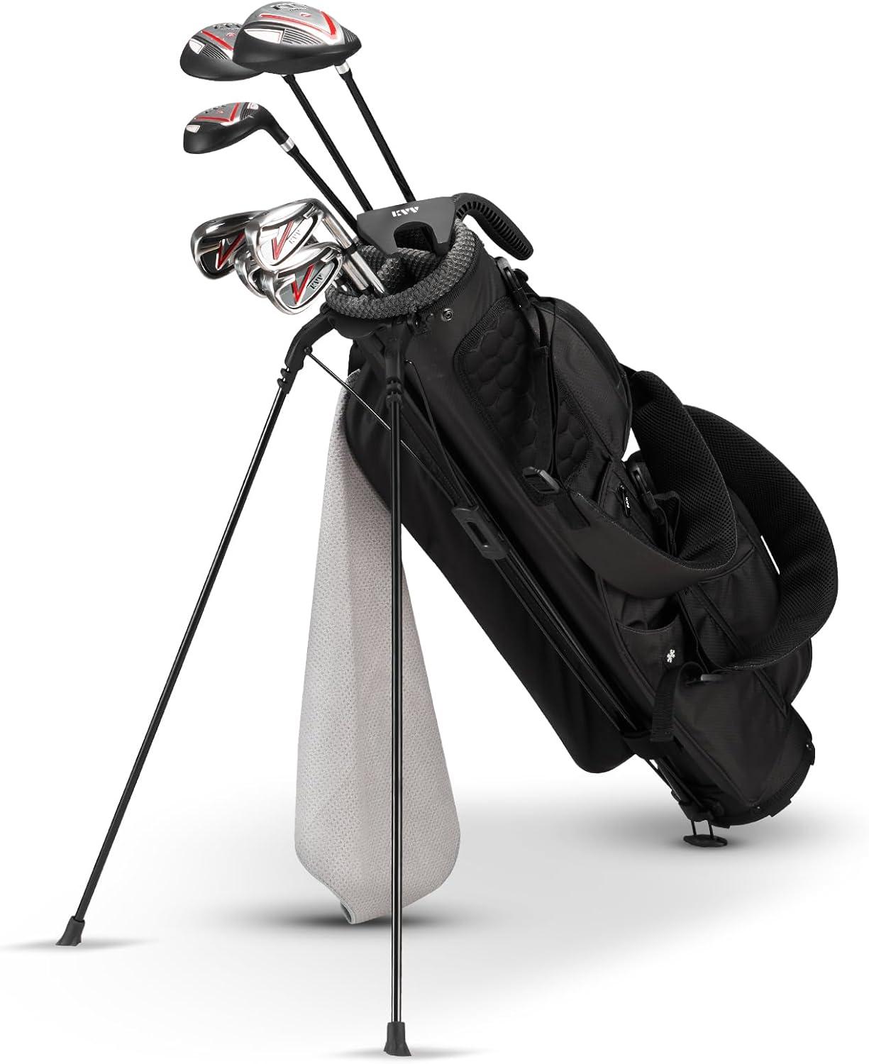 imageKVV Lightweight Pitch and Putt Golf Bag with Stand Adjustable Dual Straps Golf Stand Bag for Extra Storage in a Smaller SizeBlack