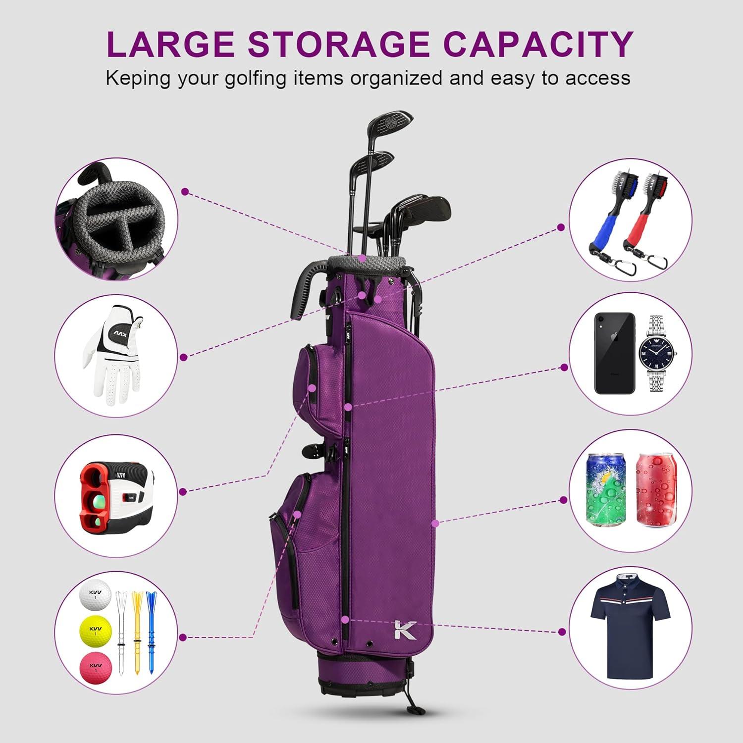 imageKVV Lightweight Pitch and Putt Golf Bag with Stand Adjustable Dual Straps Golf Stand Bag for Extra Storage in a Smaller SizeDramatic Magenta