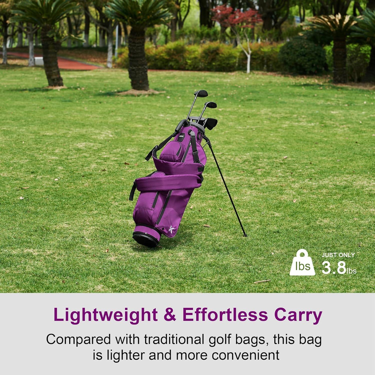 imageKVV Lightweight Pitch and Putt Golf Bag with Stand Adjustable Dual Straps Golf Stand Bag for Extra Storage in a Smaller SizeDramatic Magenta