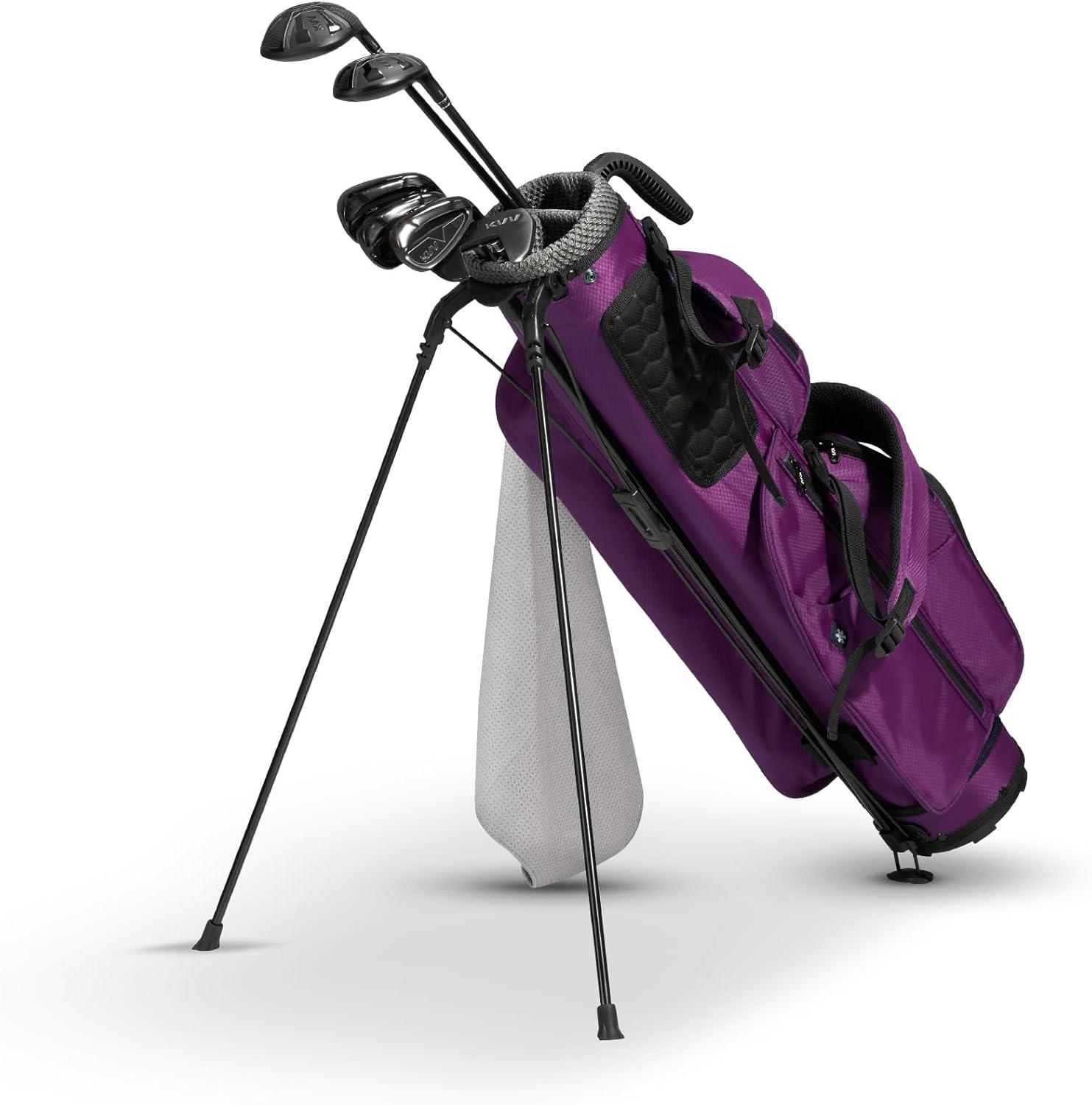 imageKVV Lightweight Pitch and Putt Golf Bag with Stand Adjustable Dual Straps Golf Stand Bag for Extra Storage in a Smaller SizeDramatic Magenta