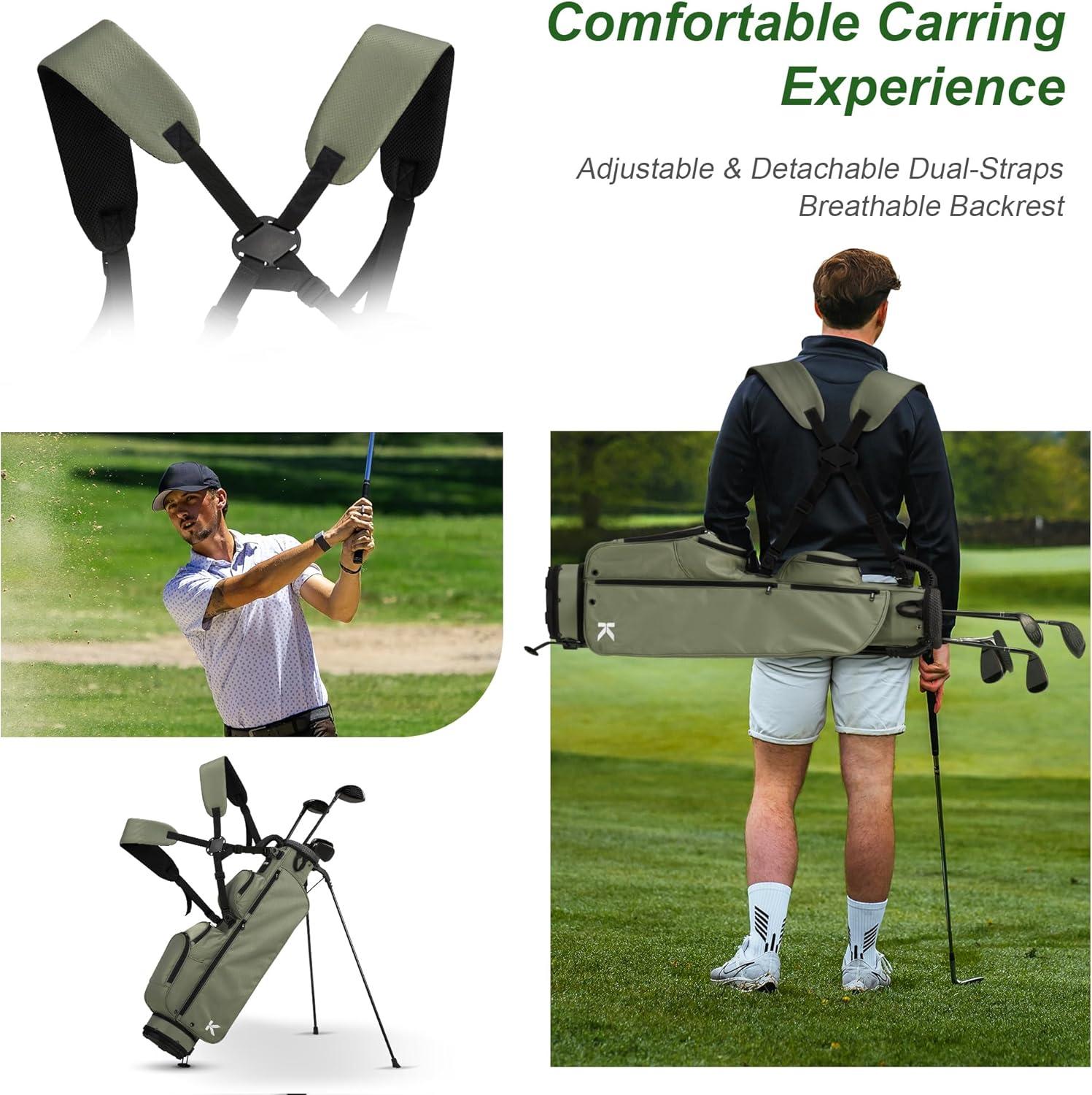 imageKVV Lightweight Pitch and Putt Golf Bag with Stand Adjustable Dual Straps Golf Stand Bag for Extra Storage in a Smaller SizeLight Grey
