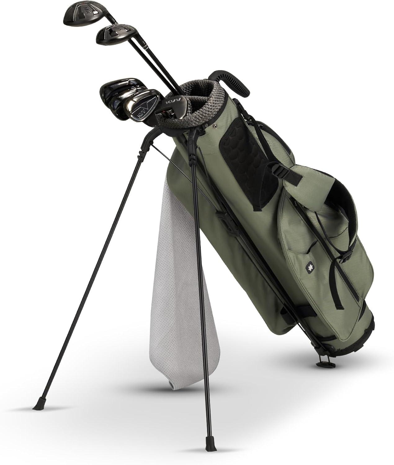 imageKVV Lightweight Pitch and Putt Golf Bag with Stand Adjustable Dual Straps Golf Stand Bag for Extra Storage in a Smaller SizeLight Grey