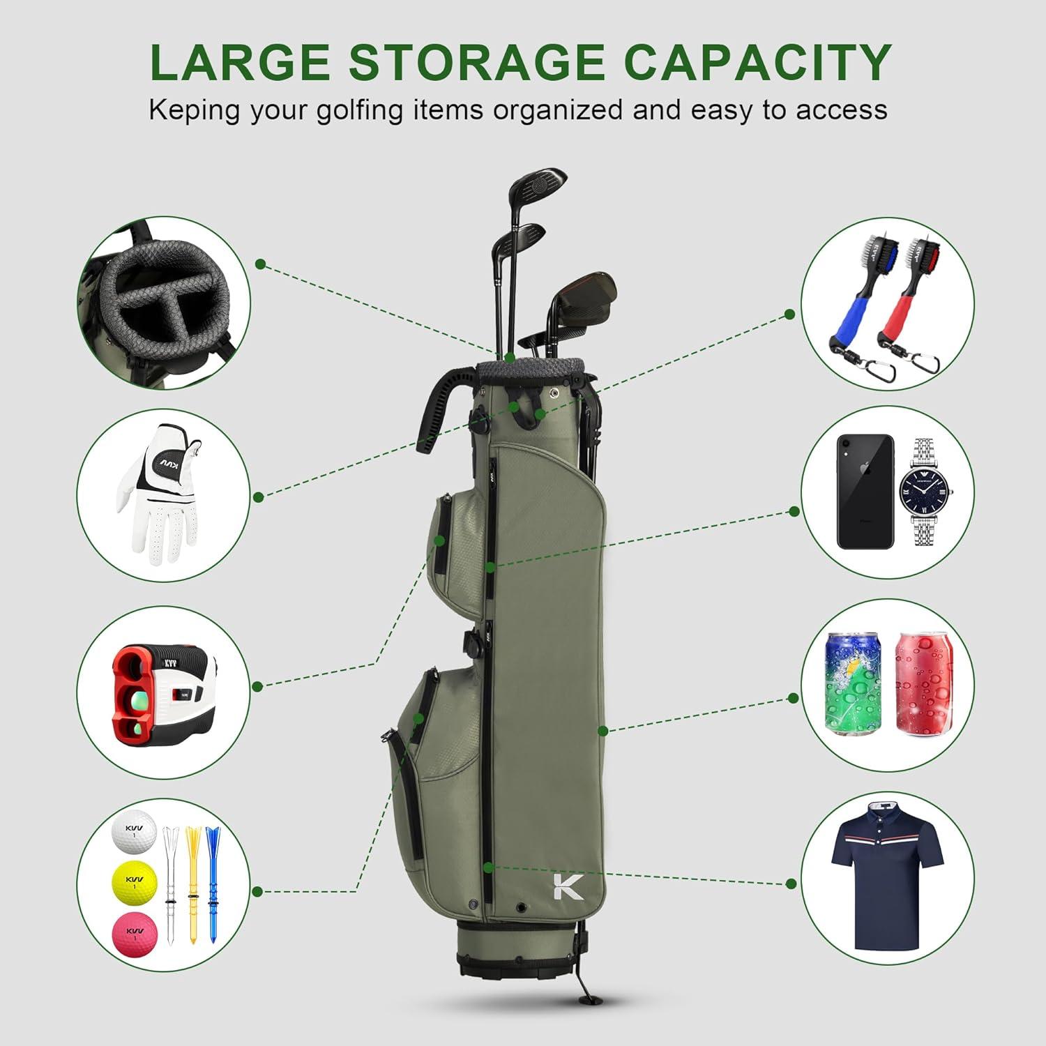 imageKVV Lightweight Pitch and Putt Golf Bag with Stand Adjustable Dual Straps Golf Stand Bag for Extra Storage in a Smaller SizeLight Grey