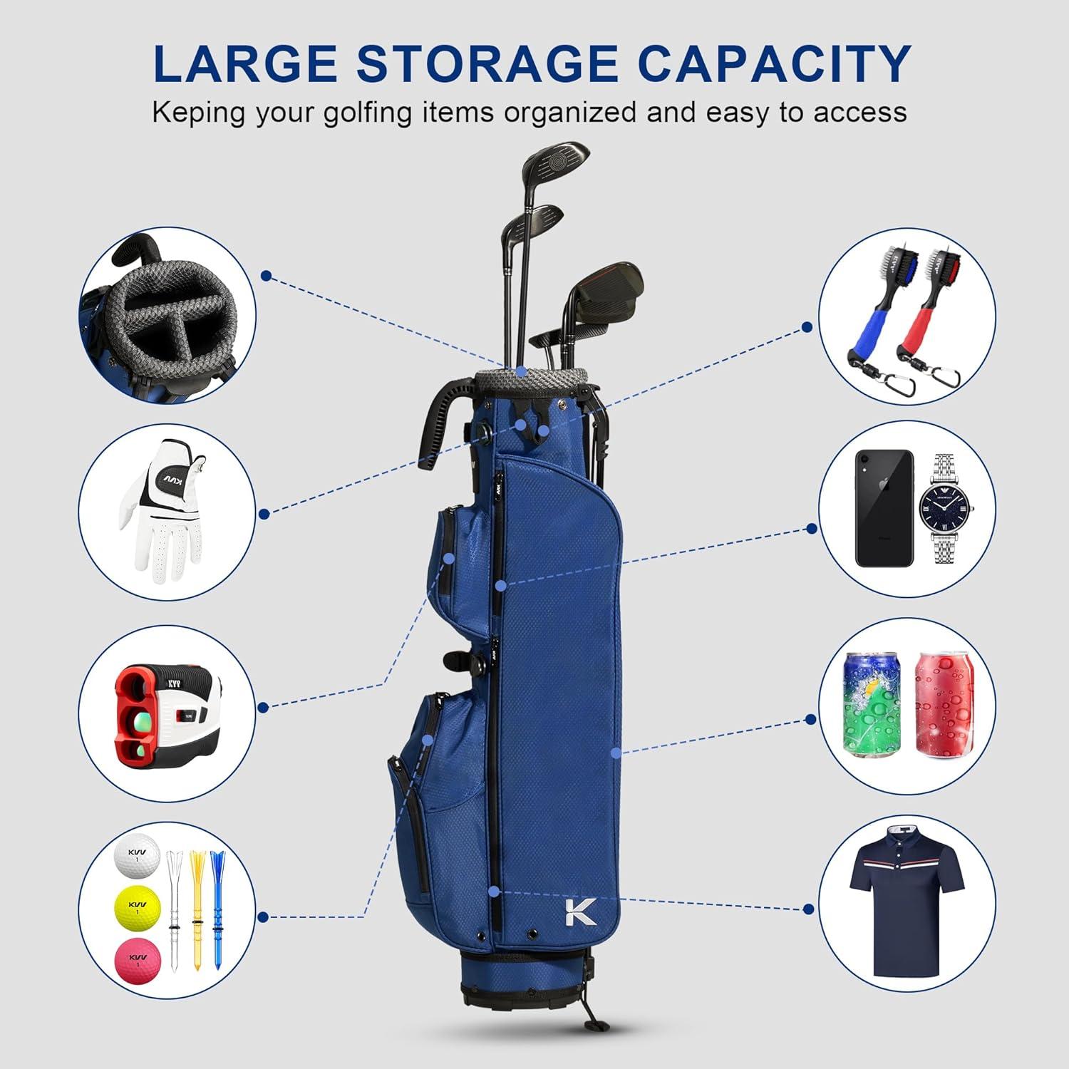 imageKVV Lightweight Pitch and Putt Golf Bag with Stand Adjustable Dual Straps Golf Stand Bag for Extra Storage in a Smaller SizeNavy