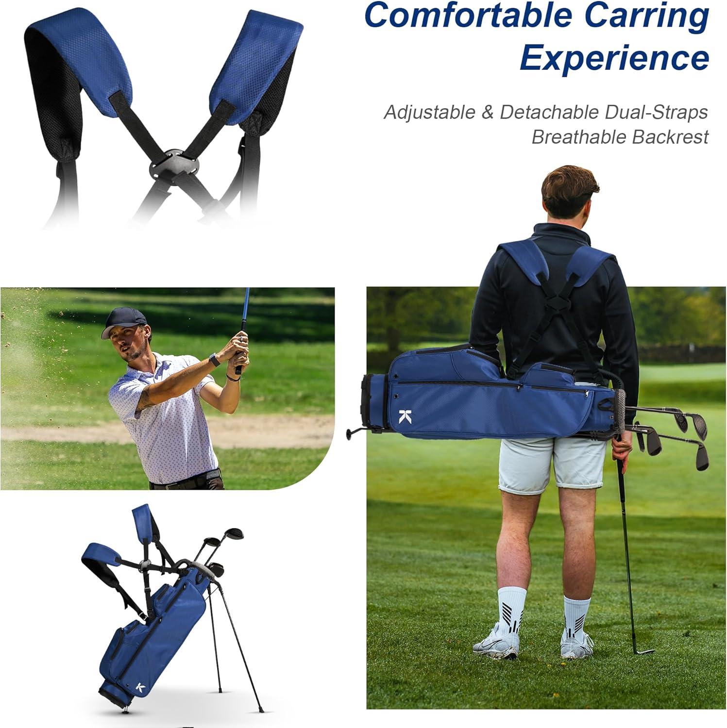 imageKVV Lightweight Pitch and Putt Golf Bag with Stand Adjustable Dual Straps Golf Stand Bag for Extra Storage in a Smaller SizeNavy