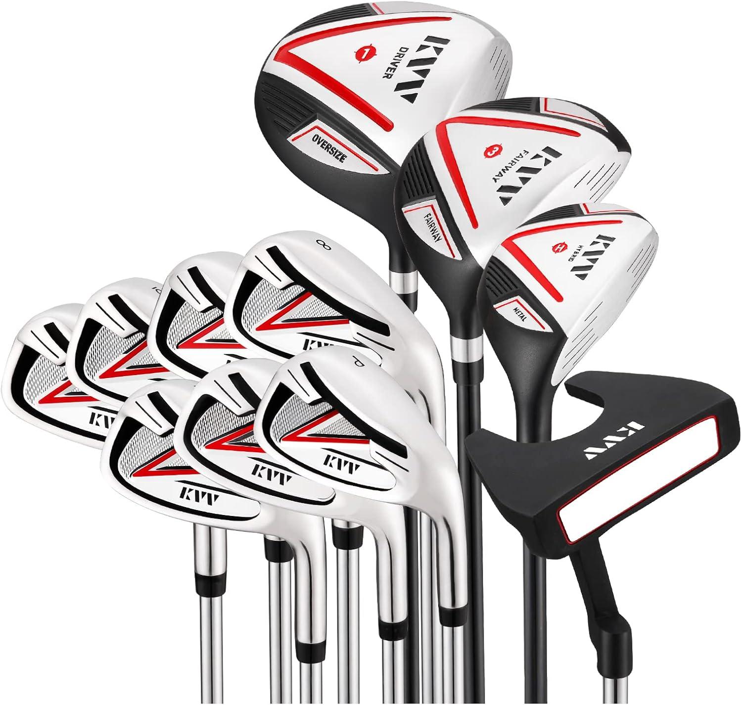 imageKVV Mens Complete Golf Clubs Package Set Includes Driver Fairway Hybrid 5P Irons Putter Stand Bag Head Covers Right Handed