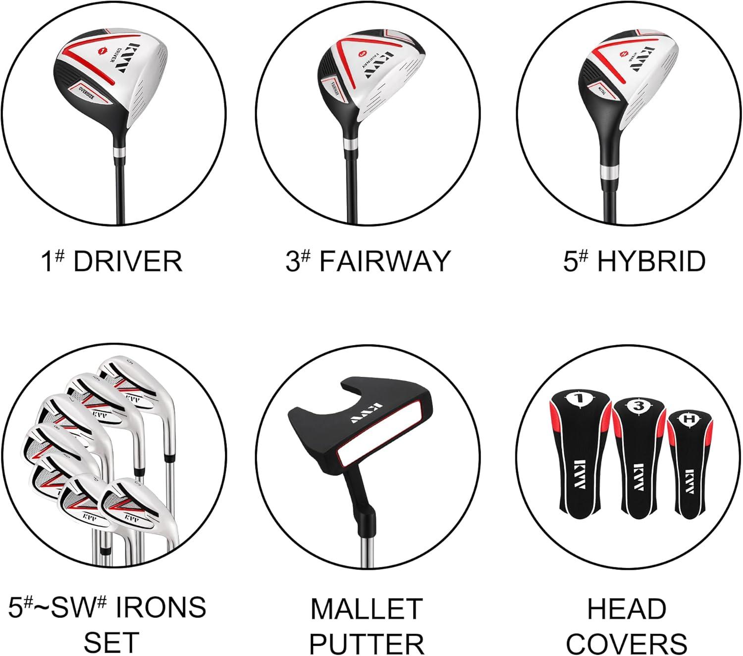 imageKVV Mens Golf Clubs Package Set 11Club Complete Set withWithout Stand Bag7Piece Irons 5P Right HandedLeft HandedBlack