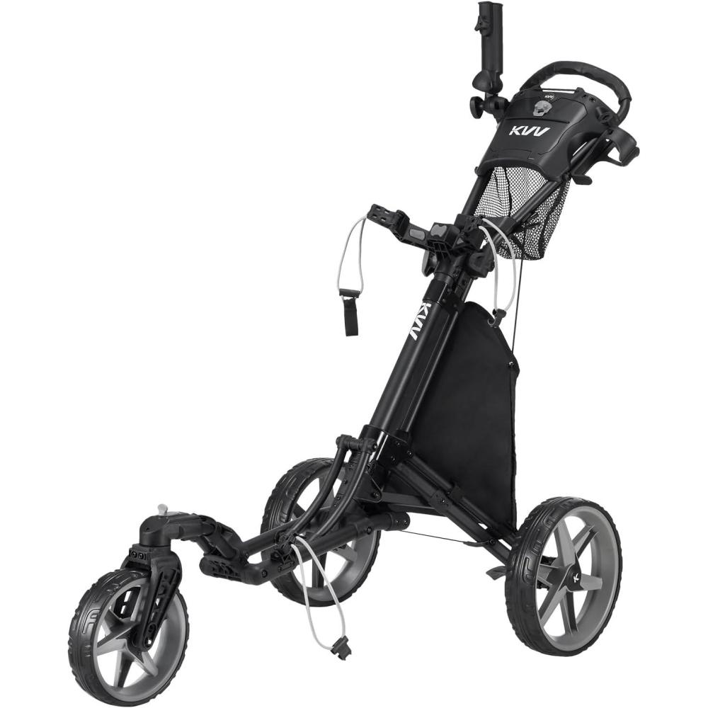 imageKVV 3 Wheel 360 Rotating Front Wheel Golf Push Cart Open and Close in ONE SecondFree Umbrella Holder IncludedBlackCharcoal