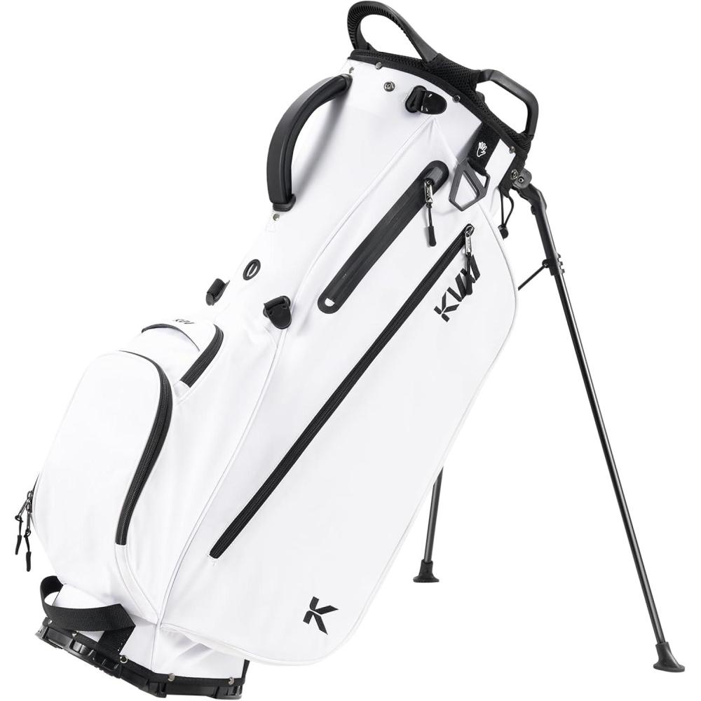 imageKVV Lightweight Golf Stand Bag with 7 Way FullLength Dividers 5 Zippered Pockets Automatically Adjustable Dual StrapsElegant DesignWhite