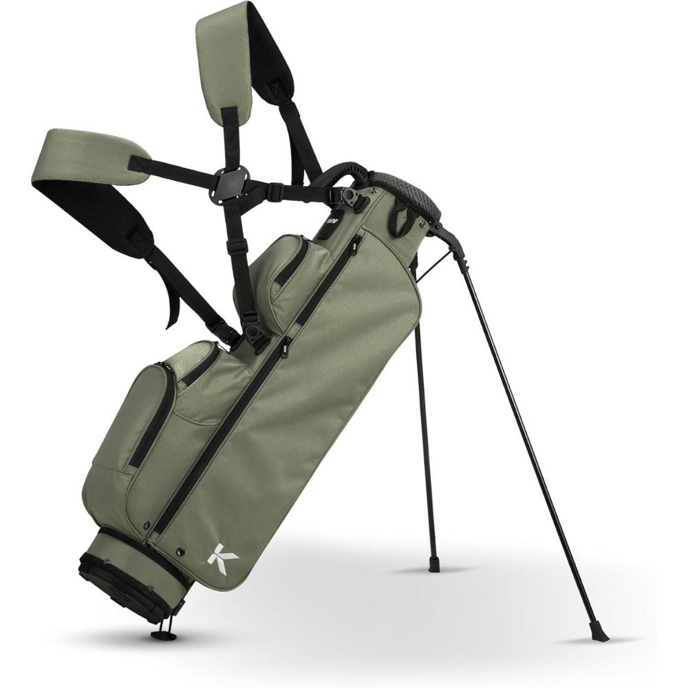 imageKVV Lightweight Pitch and Putt Golf Bag with Stand Adjustable Dual Straps Golf Stand Bag for Extra Storage in a Smaller SizeLight Grey
