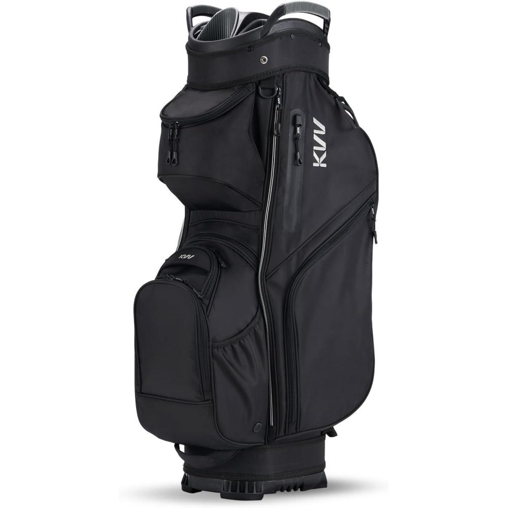 imageKVV TopModed Organizer Cart Bag Premium Silent Golf Bag with Dual Handles 14 Club Locking Slots for Men