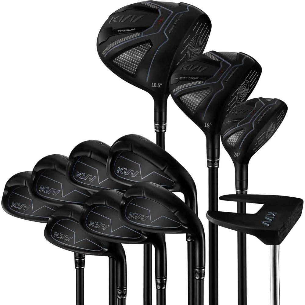 imageKVV Ultra Lightweight Club Set with Graphite Shafts Titanium Driver 11Piece PVD Coated Clubs 5S Irons RightHanded for Men No Golf Bag Included