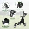 KVV 3 Wheel 360 Rotating Front Wheel Golf Push Cart Open and Close in ONE Second-Free Umbrella Holder Included(Black/Charcoal)