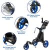 KVV 3 Wheel 360 Rotating Front Wheel Golf Push Cart Open and Close in ONE Second-Free Umbrella Holder Included(Blue/Black)