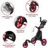 KVV 3 Wheel 360 Rotating Front Wheel Golf Push Cart Open and Close in ONE Second-Free Umbrella Holder Included(Red/Black)