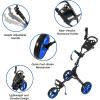 KVV 3 Wheel Golf Push Cart Ultra Lightweight Smallest Folding Size, New-Version Scorecard Holder(Black/Blue)