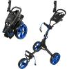 KVV 3 Wheel Golf Push Cart Ultra Lightweight Smallest Folding Size, New-Version Scorecard Holder(Black/Blue)