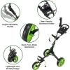 KVV 3 Wheel Golf Push Cart Ultra Lightweight Smallest Folding Size, New-Version Scorecard Holder(Black/Lime)
