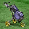KVV 3 Wheel Golf Push Cart Ultra Lightweight Smallest Folding Size, New-Version Scorecard Holder(Charcoal/Yellow)