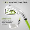 KVV Junior Complete Golf Club Set for Kids/Children Right Hand, Includes Oversize Driver, Irons, Putter, Head Cover, Portable Golf Stand Bag(Lime 5-7)