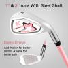 KVV Junior Complete Golf Club Set for Kids/Children Right Hand, Includes Oversize Driver, Irons, Putter, Head Cover, Portable Golf Stand Bag(Pink 5-7)