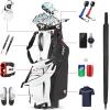KVV Lightweight Golf Stand Bag with 7 Way Full-Length Dividers, 5 Zippered Pockets, Automatically Adjustable Dual Straps，Elegant Design(Black/White)
