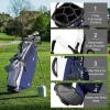 KVV Lightweight Golf Stand Bag with 7 Way Full-Length Dividers, 5 Zippered Pockets, Automatically Adjustable Dual Straps，Elegant Design(Blue/White)