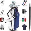 KVV Lightweight Golf Stand Bag with 7 Way Full-Length Dividers, 5 Zippered Pockets, Automatically Adjustable Dual Straps，Elegant Design(Blue/White)