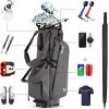KVV Lightweight Golf Stand Bag with 7 Way Full-Length Dividers, 5 Zippered Pockets, Automatically Adjustable Dual Straps，Elegant Design(Charcoal)