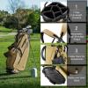 KVV Lightweight Golf Stand Bag with 7 Way Full-Length Dividers, 5 Zippered Pockets, Automatically Adjustable Dual Straps，Elegant Design(Khaki)