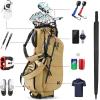 KVV Lightweight Golf Stand Bag with 7 Way Full-Length Dividers, 5 Zippered Pockets, Automatically Adjustable Dual Straps，Elegant Design(Khaki)