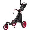KVV 3 Wheel 360 Rotating Front Wheel Golf Push Cart Open and Close in ONE Second-Free Umbrella Holder Included(Red/Black)