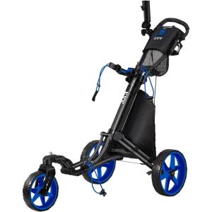 KVV 3 Wheel 360 Rotating Front Wheel Golf Push Cart Open and Close in ONE Second-Free Umbrella Holder Included(Blue/Black)