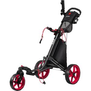 KVV 3 Wheel 360 Rotating Front Wheel Golf Push Cart Open and Close in ONE Second-Free Umbrella Holder Included(Red/Black)