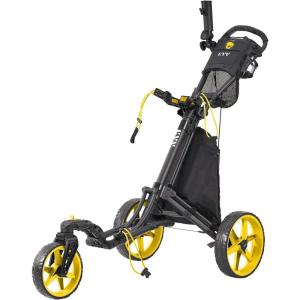 KVV 3 Wheel 360 Rotating Front Wheel Golf Push Cart Open and Close in ONE Second-Free Umbrella Holder Included(Yellow/Charcoal)