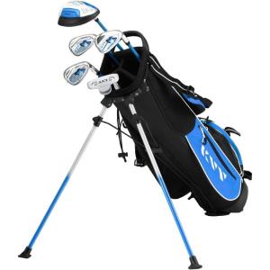 KVV Junior Complete Golf Club Set for Kids/Children Right Hand, Includes Oversize Driver, Irons, Putter, Head Cover, Portable Golf Stand Bag(Blue 11-13)