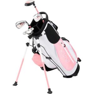 KVV Junior Complete Golf Club Set for Kids/Children Right Hand, Includes Oversize Driver, Irons, Putter, Head Cover, Portable Golf Stand Bag(Pink 5-7)