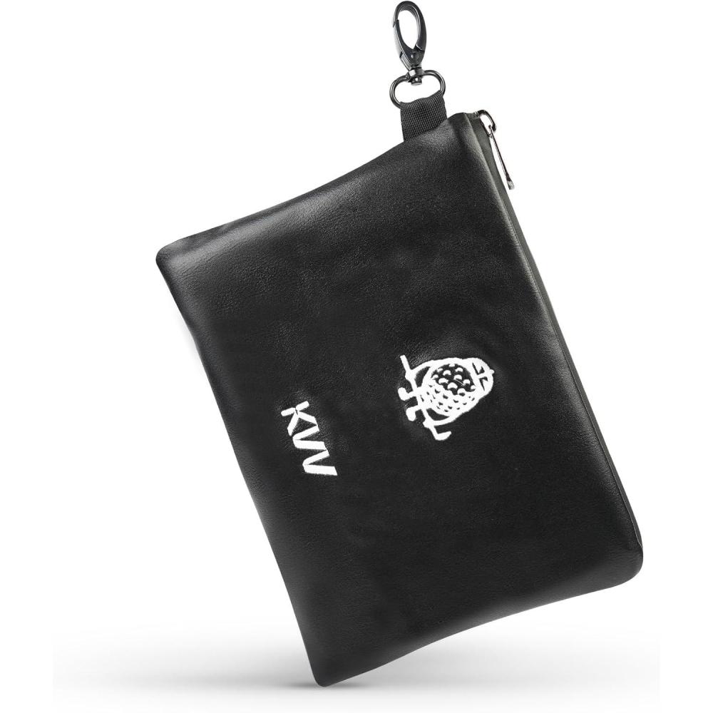 imageKVV Premium Waterproof Golf Pouch PU Leather Accessory Bag with Velvet Lining Compact amp Durable Design for Golf EssentialsBlack