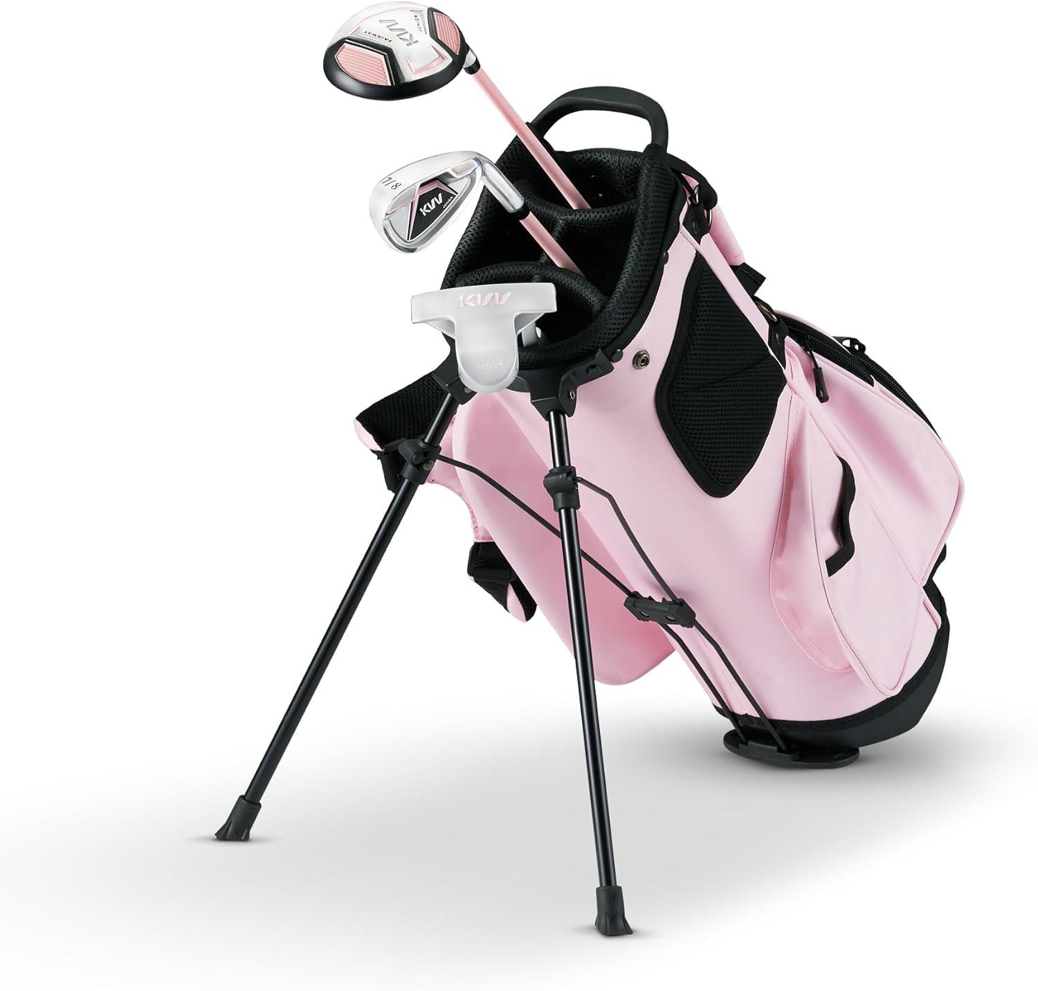 imageKVV Junior Golf Clubs Set Ages 312 Complete Kids Golf Set with Lightweight Stand Bag Driver Fairway Hybrid Irons Wedge amp Putter Right Handed for Girls amp BoysPink