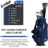 KVV Junior Golf Clubs Set Ages 3-12, Complete Kids Golf Set with Lightweight Stand Bag, Driver, Fairway, Hybrid, Irons, Wedge & Putter Right Handed for Girls & Boys(Navy)
